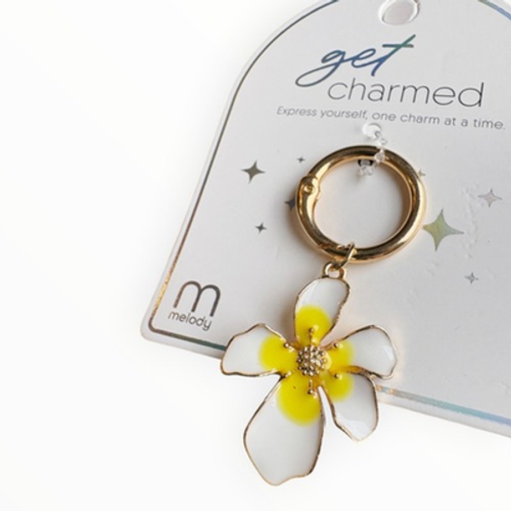 Melody Women's White Yellow Gold Plumeria Flower Key Chain Bag Charm 2.5"